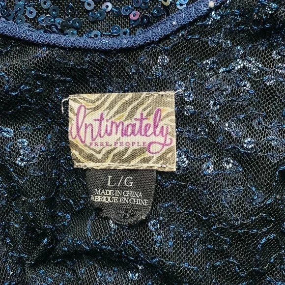 FREE PEOPLE | Intimately Blue Sparkly Sequin Embroidered Slip Mini Dress Size L - Picture 8 of 9
